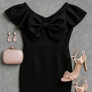 Aomei, Dress, Women's 2XL, Black, Bodycon Sheath, V-Neck Flutter Sleeves, New